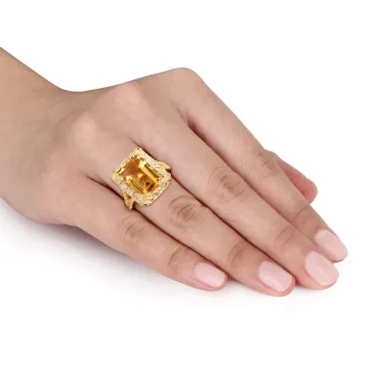 Genuine Citrine, White Topaz and Diamond-Accent Ring