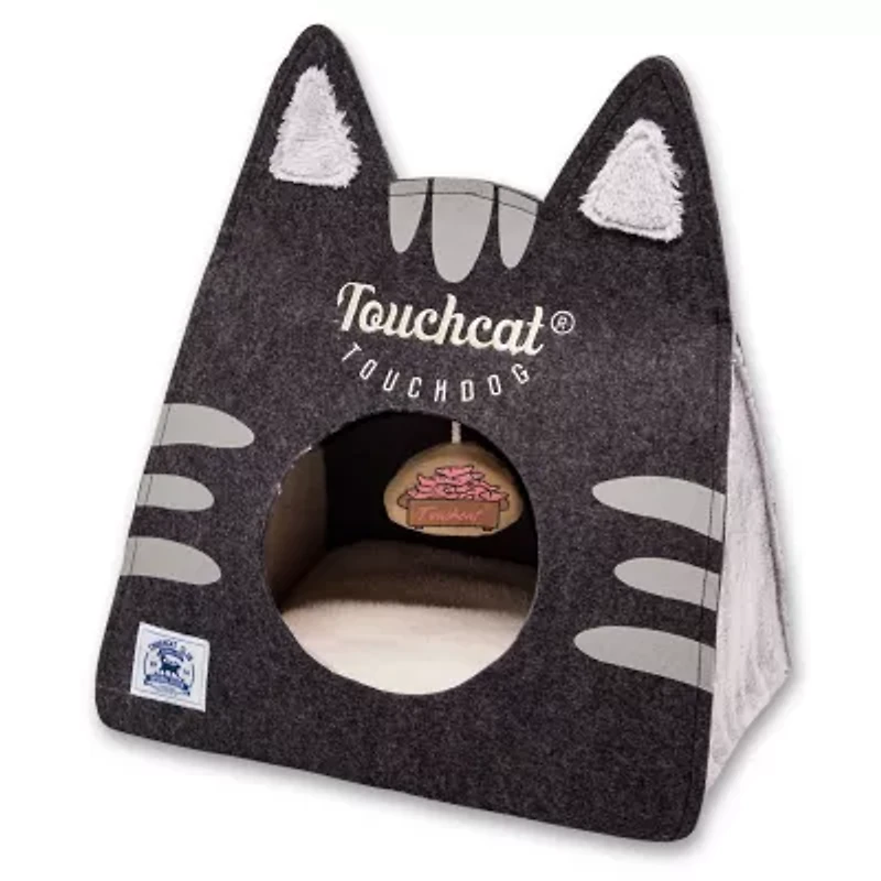 Touchcat 'Kitty Ears' Travel On-The-Go Collapsible Folding Cat Pet Bed House with Toy