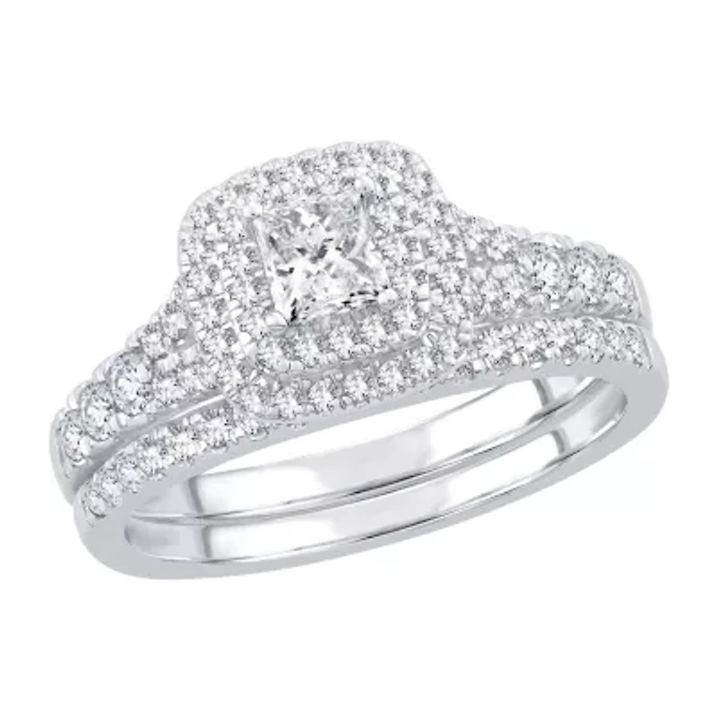 Womens 1 CT. T.W. Natural White Diamond 10K Gold Cushion Bridal Set