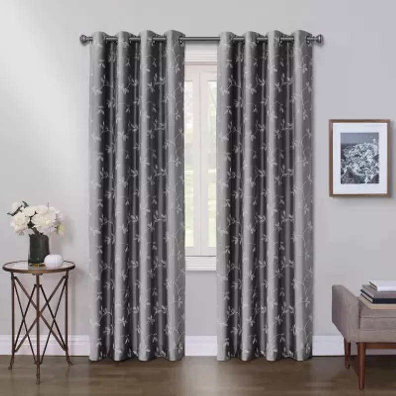 Max Blackout Mystique Grommet Top Embroidered 100% Single Curtain Panel
