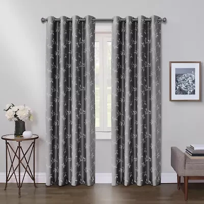 Max Blackout Mystique Grommet Top Embroidered 100% Single Curtain Panel