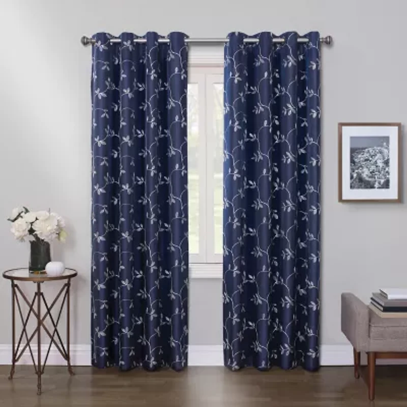 Max Blackout Mystique Grommet Top Embroidered 100% Single Curtain Panel