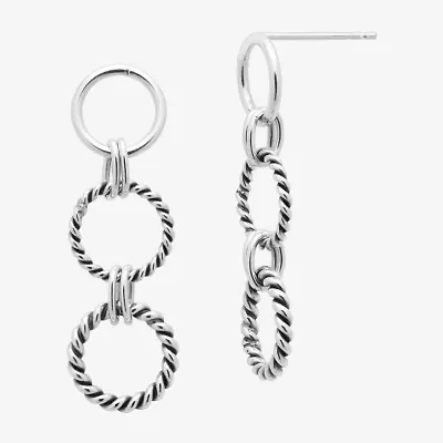 Silver Treasures Twisted Womens Sterling Silver Circle Drop Earrings