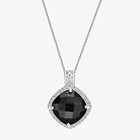 Womens Genuine Black Onyx Sterling Silver Cushion 18 Inch Pendant Necklace