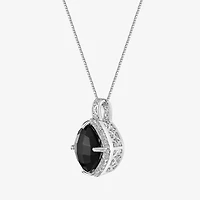 Womens Genuine Black Onyx Sterling Silver Cushion 18 Inch Pendant Necklace