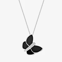 Womens Genuine Black Onyx Sterling Silver Butterfly 18 Inch Pendant Necklace
