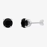 Genuine Black Onyx 10K White Gold 5mm Round Stud Earrings