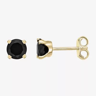 Genuine Black Onyx 14K Gold 6mm Round Stud Earrings