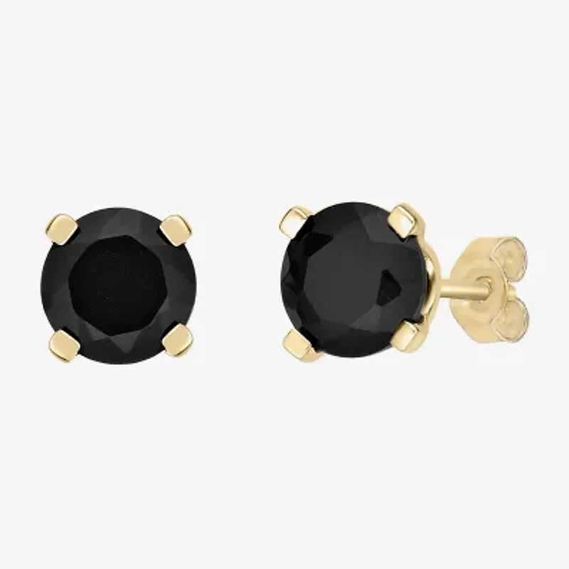 Genuine Black Onyx 14K Gold 6mm Round Stud Earrings