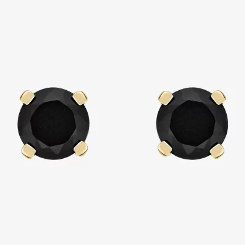 Genuine Black Onyx 14K Gold 6mm Round Stud Earrings