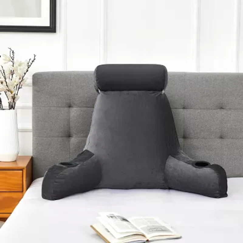 Sweet Home Collection™ Large Oversized Reading and Bed Rest Pillow with Cup Holders Detachable Neck Roll