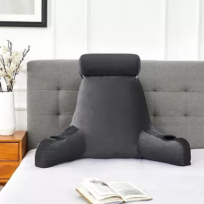 Sweet Home Collection™ Large Oversized Reading and Bed Rest Pillow with Cup Holders Detachable Neck Roll