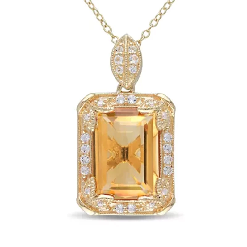 Genuine Citrine, White Topaz and Diamond-Accent Pendant Necklace