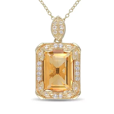 Genuine Citrine, White Topaz and Diamond-Accent Pendant Necklace
