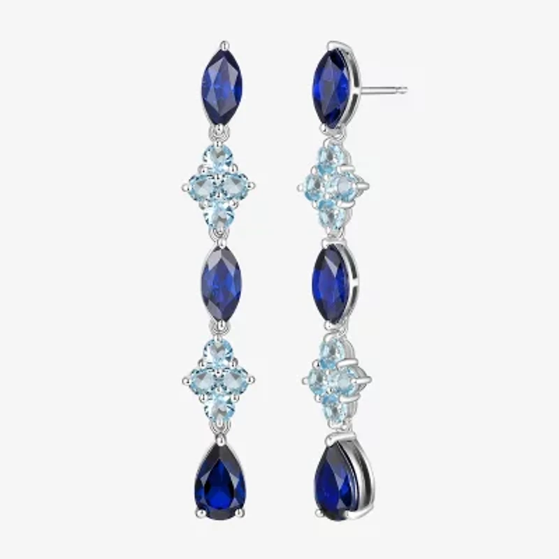 Womens Lab Created Blue Sapphire Sterling Silver Drop Earrings