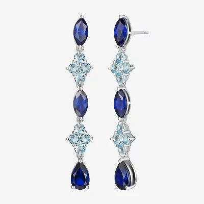 Womens Lab Created Blue Sapphire Sterling Silver Drop Earrings