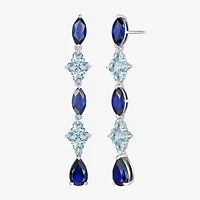 Womens Lab Created Blue Sapphire Sterling Silver Drop Earrings