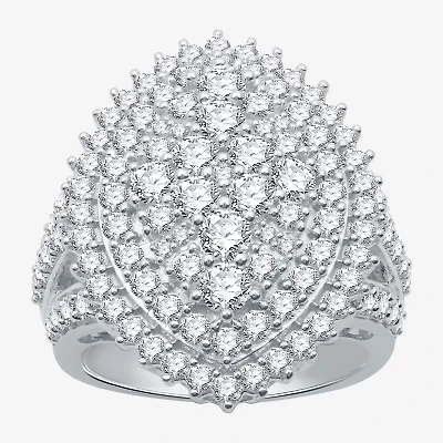 (H-I / I1) Womens 3 CT. T.W. Lab Grown Diamond 10K White Gold Halo Cocktail Ring