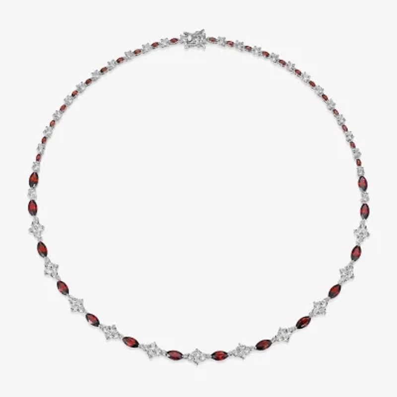 Womens Red Garnet Sterling Silver 18 Inch Tennis Necklace