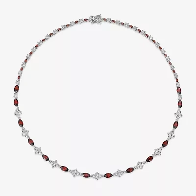 Womens Red Garnet Sterling Silver 18 Inch Tennis Necklace