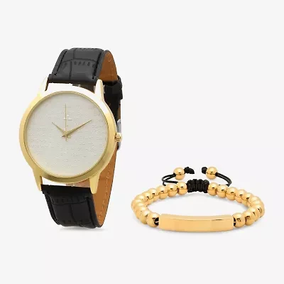 Steeltime Mens Black Leather 2-pc. Watch Boxed Set 998011w-678450b