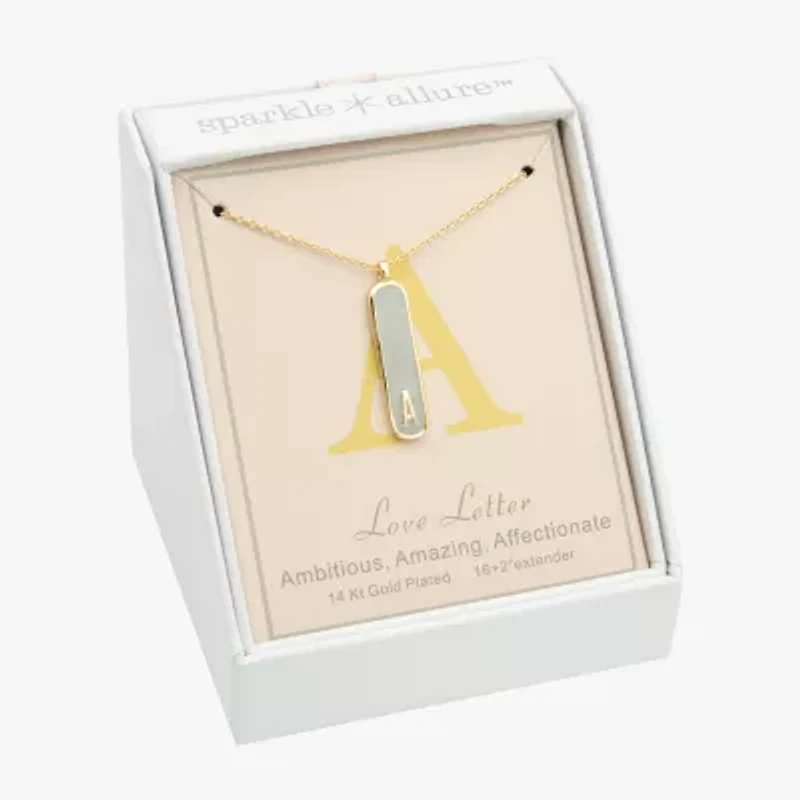 Sparkle Allure Initial Womens 14K Gold Over Brass Bar Oval 16 Inch Pendant Necklace