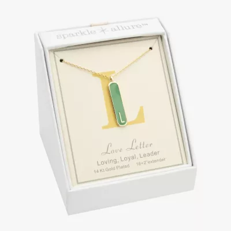 Sparkle Allure Initial Womens 14K Gold Over Brass Bar Oval 16 Inch Pendant Necklace