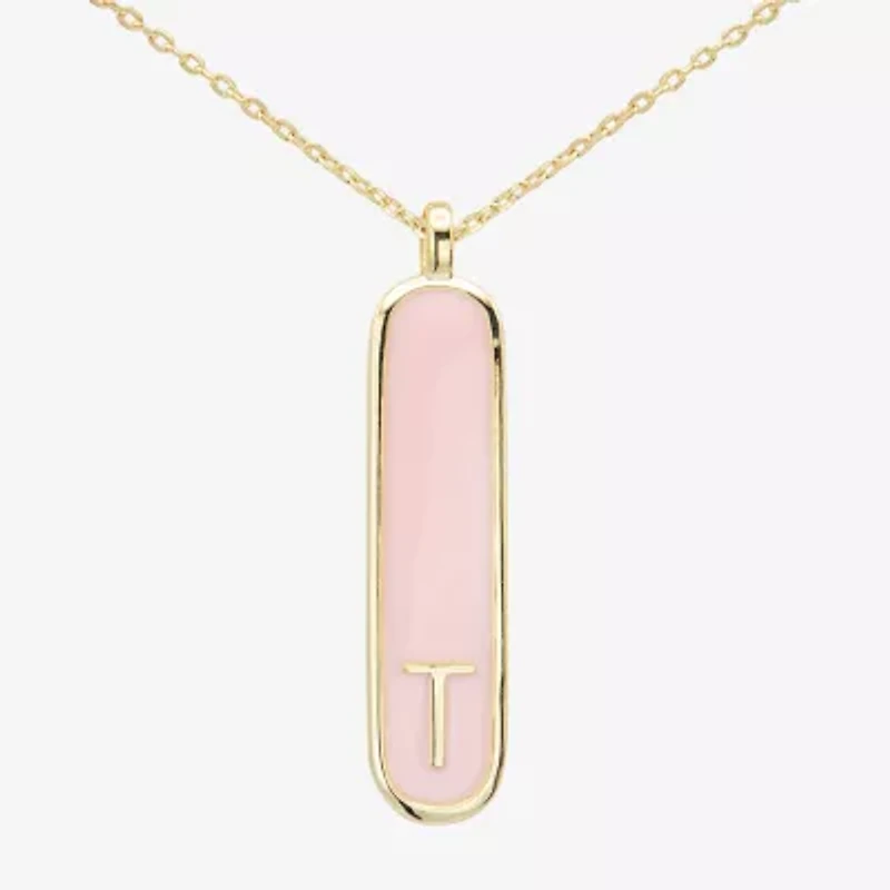 Sparkle Allure Initial Womens 14K Gold Over Brass Bar Oval 16 Inch Pendant Necklace