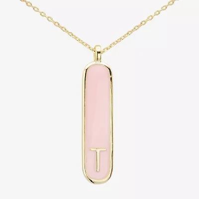 Sparkle Allure Initial Womens 14K Gold Over Brass Bar Oval 16 Inch Pendant Necklace