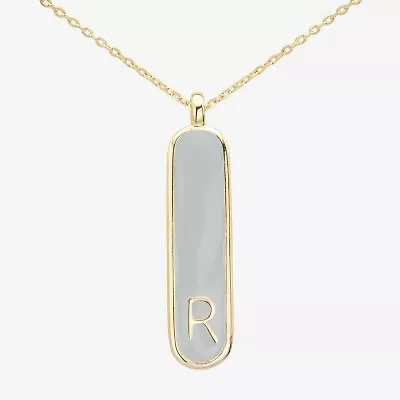 Sparkle Allure Initial Womens 14K Gold Over Brass Bar Oval 16 Inch Pendant Necklace