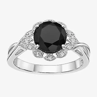 Womens Genuine Black Onyx Sterling Silver Round Cocktail Ring