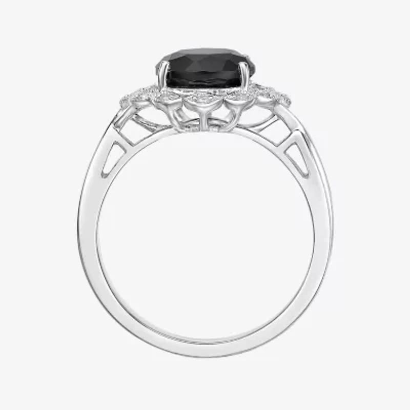 Womens Genuine Black Onyx Sterling Silver Round Cocktail Ring