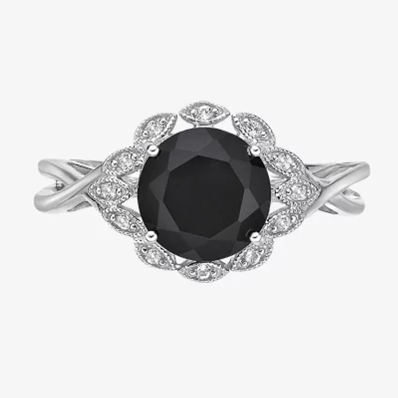Womens Genuine Black Onyx Sterling Silver Round Cocktail Ring