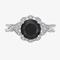 Womens Genuine Black Onyx Sterling Silver Round Cocktail Ring