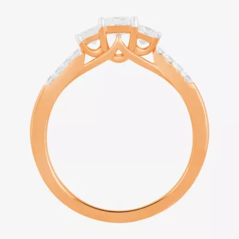 Love Lives Forever (F / Si2) Womens 3/4 CT. T.W. Lab Grown White Diamond 10K Gold Side Stone 3-Stone Engagement Ring