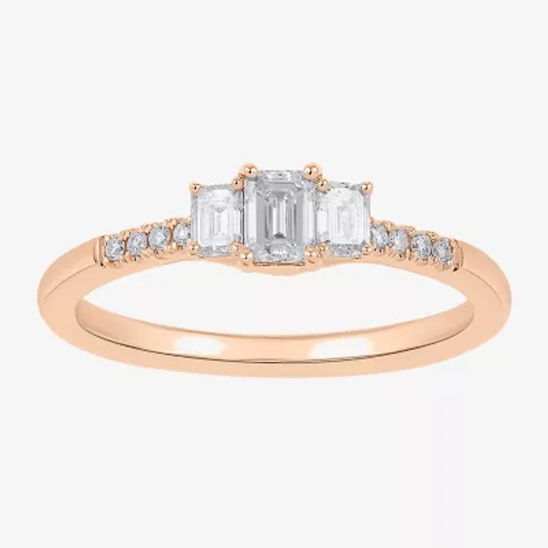 Love Lives Forever (H-I / Si2) Womens 1/ CT. T.W. Lab Grown White Diamond 10K Gold Side Stone 3-Stone Engagement Ring