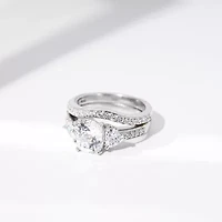 Diamonart Womens Cubic Zirconia Sterling Silver Side Stone 3-Stone Bridal Set