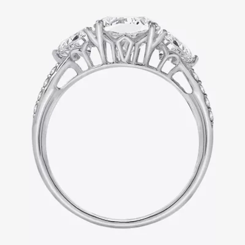 Diamonart Womens Cubic Zirconia Sterling Silver Side Stone 3-Stone Bridal Set