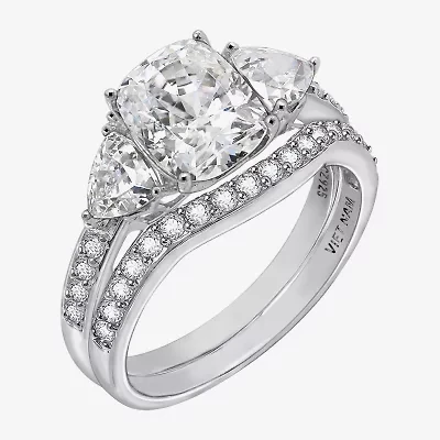 Diamonart Womens Cubic Zirconia Sterling Silver Side Stone 3-Stone Bridal Set