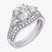 Diamonart Womens Cubic Zirconia Sterling Silver Side Stone 3-Stone Bridal Set