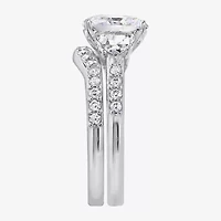 Diamonart Womens Cubic Zirconia Sterling Silver Side Stone 3-Stone Bridal Set