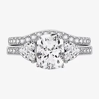 Diamonart Womens Cubic Zirconia Sterling Silver Side Stone 3-Stone Bridal Set