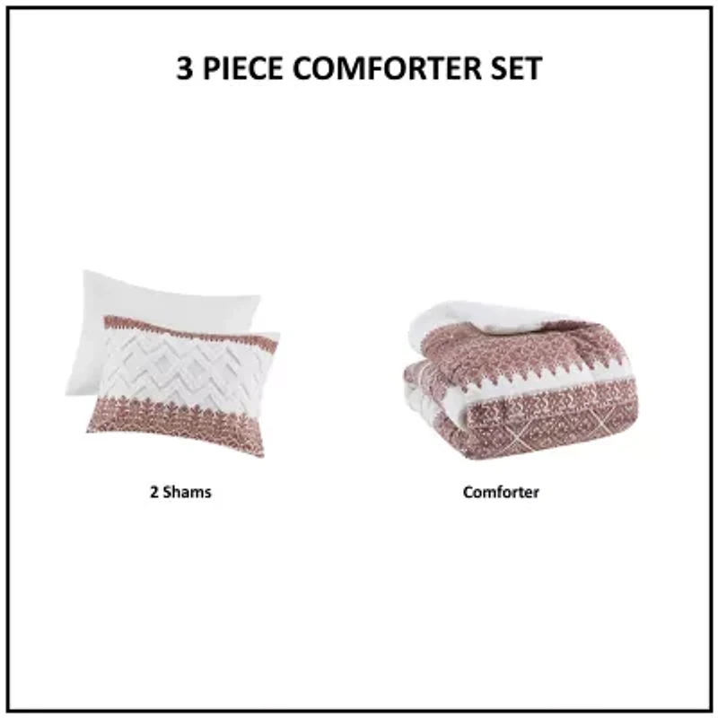 Ink+Ivy Mila 3 Piece Cotton Comforter Set with Chenille Tufting