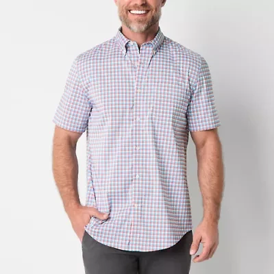 St. John's Bay Performance Mens Short Sleeve Slim Fit Wrinkle Free Button-Down Shirt