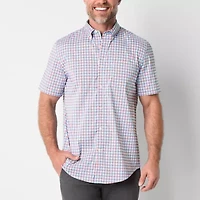 St. John's Bay Performance Mens Short Sleeve Slim Fit Wrinkle Free Button-Down Shirt