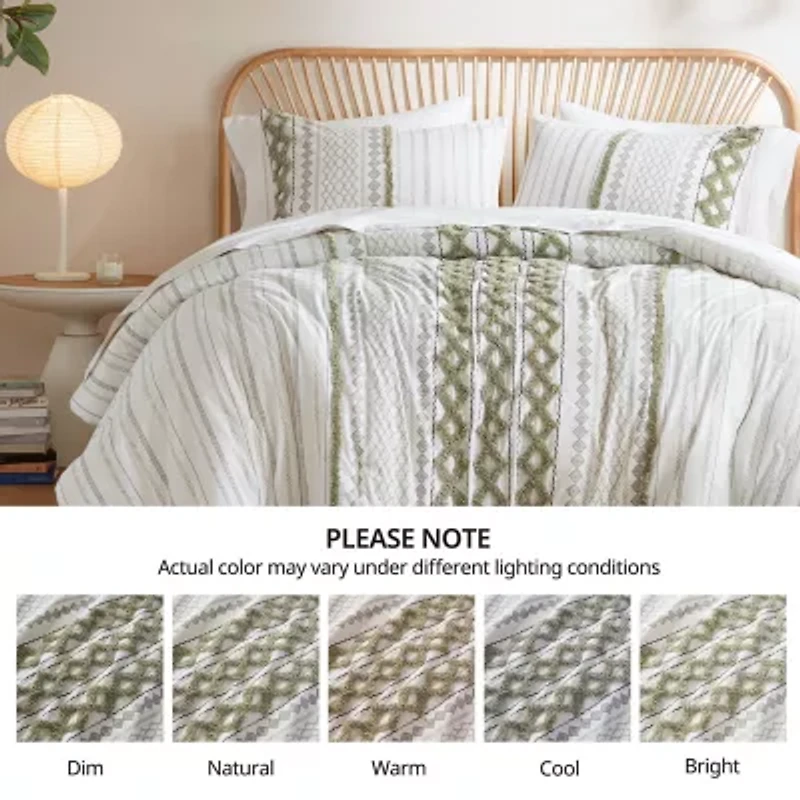 INK+IVY Imani 3pc Cotton Printed Duvet Cover Set w/ Chenille