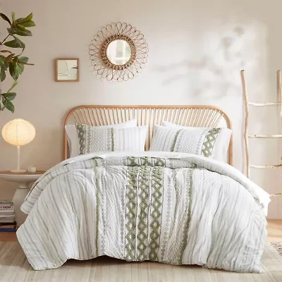 INK+IVY Imani 3pc Cotton Printed Duvet Cover Set w/ Chenille