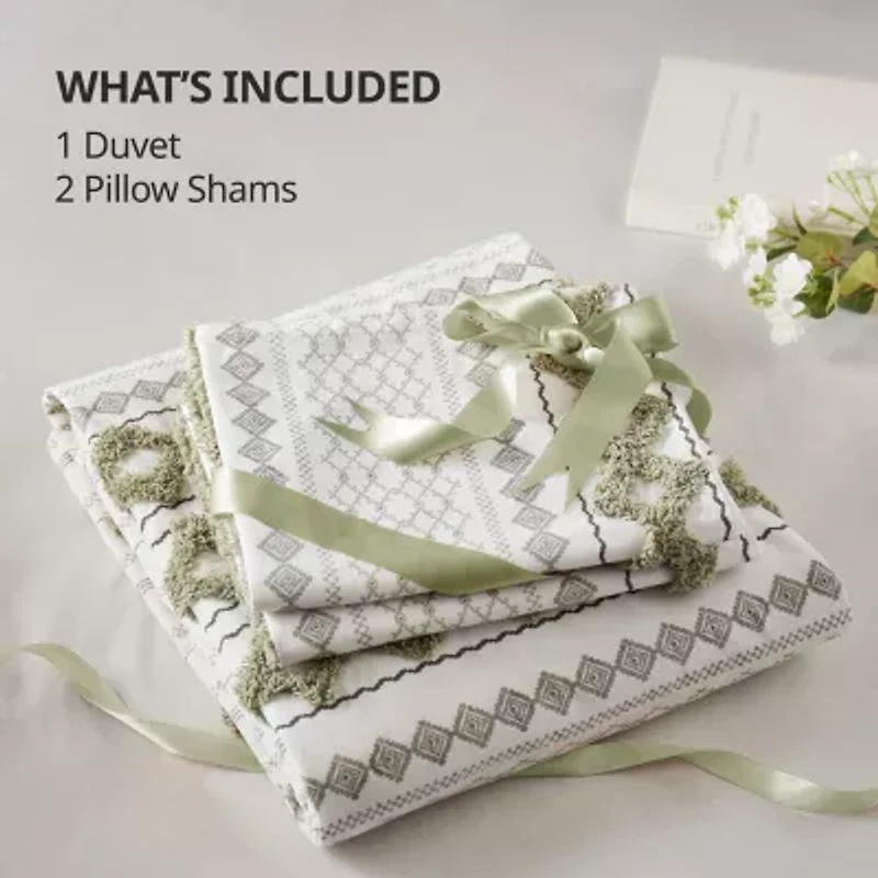 INK+IVY Imani 3pc Cotton Printed Duvet Cover Set w/ Chenille