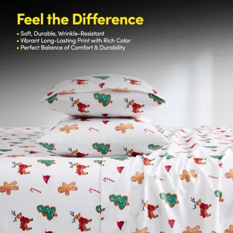 Sweet Home Collection Printed Christmas Holiday Microfiber Deep Pocket Sheet Set