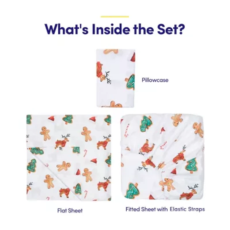 Sweet Home Collection Printed Christmas Holiday Microfiber Deep Pocket Sheet Set